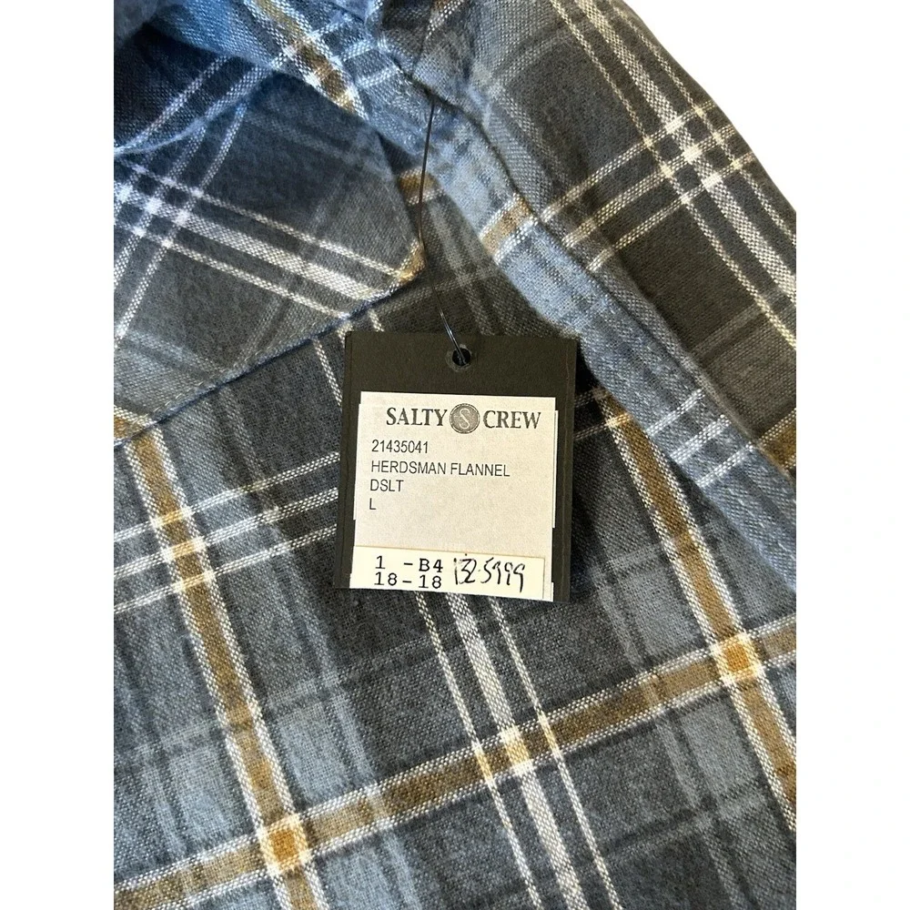NWT Salty Crew Blue Plaid Flannel Shirt Size Large